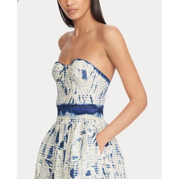 Ralph Lauren Collection Cotton Strapless Midi Dress Runway Fit Flare 10 M Blue - Picture 8 of 16